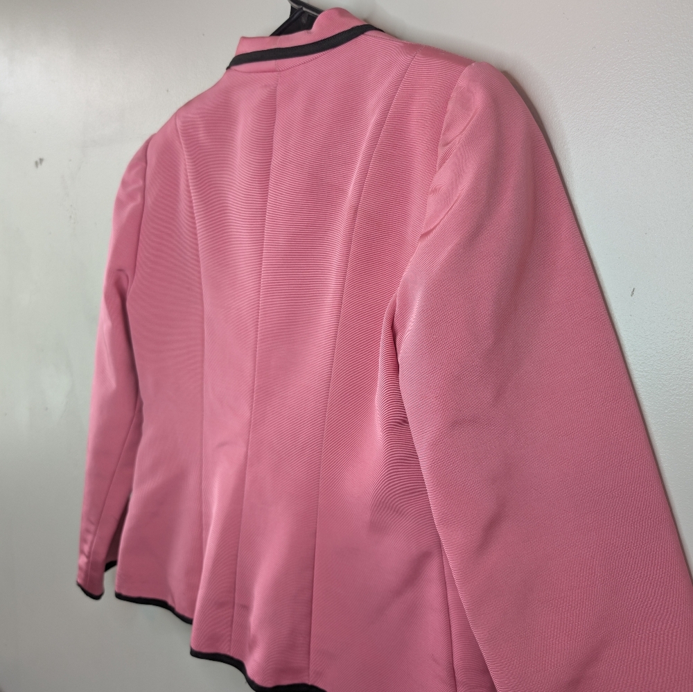 Vintage '80s Oscar De La Renta Size 10 Pink Women's Jacket with Black Trim - Picture 9 of 9